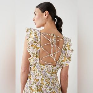 Rails Constance Linen Midi Dress XS Floral Lace Up Back Summer Dress -  NWT